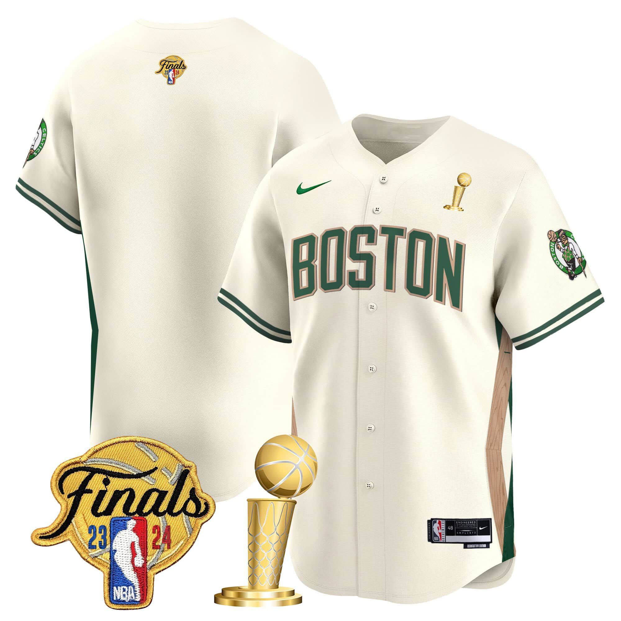 Men Boston Celtics Blank Cream 2024 Nike Final & Champions Patch Baseball NBA Jersey